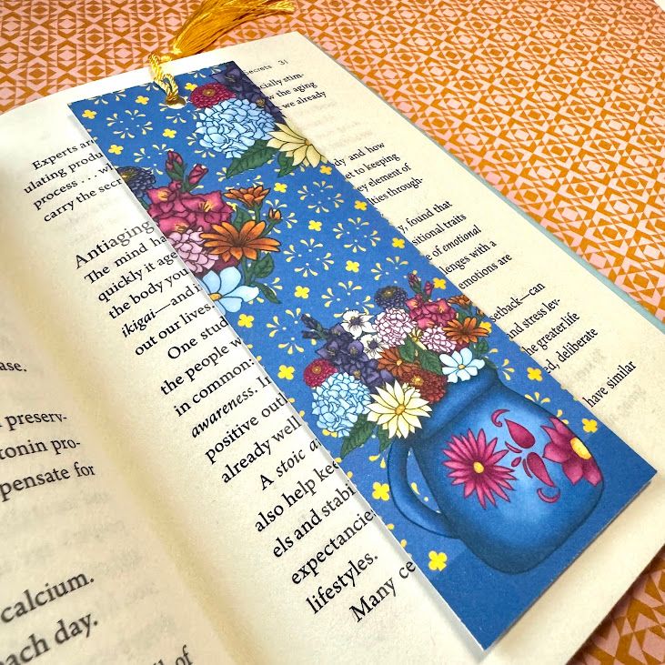 Ollita de Flores - Estilo A - Flores en una taza de barro mexicana Marcapáginas