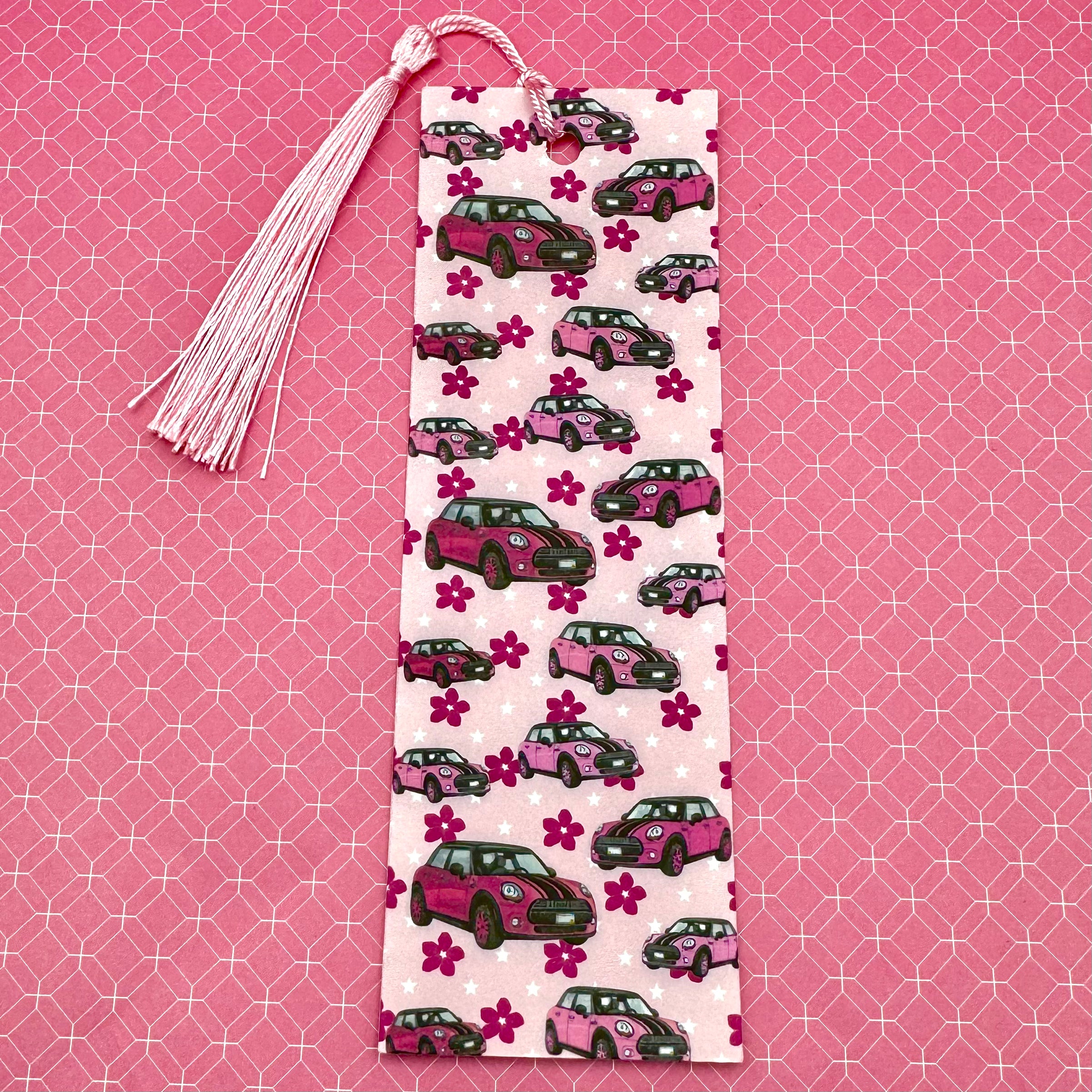 Mini Marci | Marcapáginas con estampado de coche rosa