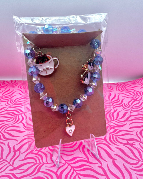 Blue Cafe Kitty Handmade Bracelet