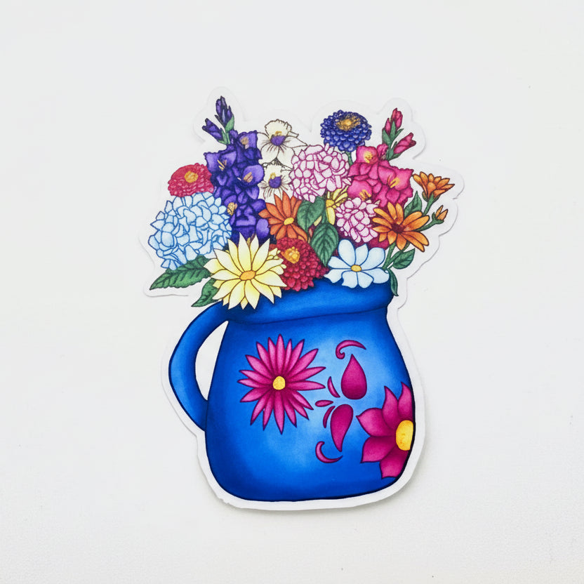Ollita de Flores (Flowers in a Mexican Clay Mug) Die-cut Sticker