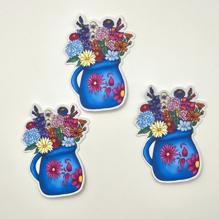 Ollita de Flores (Flowers in a Mexican Clay Mug) Die-cut Sticker